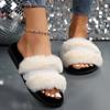 Luxury Women's Fluffy House Slippers Bling Crystal Decor Faux Fur Slides Woman Autumn Winter Open Toe Non Slip Plush Slippers