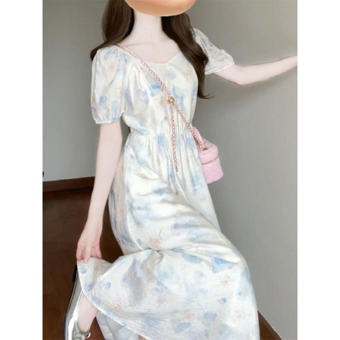 Coffee Break French Retro Gentle Wind Sweet High-end Temperament On the Run Princess Floral Dress Summer New