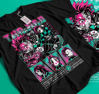 T-shirt Kimetsu No Yaiba anime, manga, zenitsu Tanjiro Demon Slayer skjorta 196