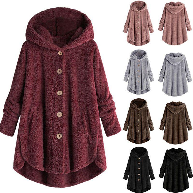Cozy Women Winter Solid Fluffy Coat Overcoat With Button Jacket And Loose Sweater