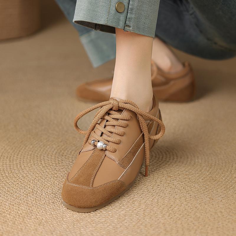 Fashion 2025 New Loafers Lace-up Shoes Woman Suede Leather Slip-on Loafers Casual Moccasins Female Flats Shoes Comfort Spring Shoes