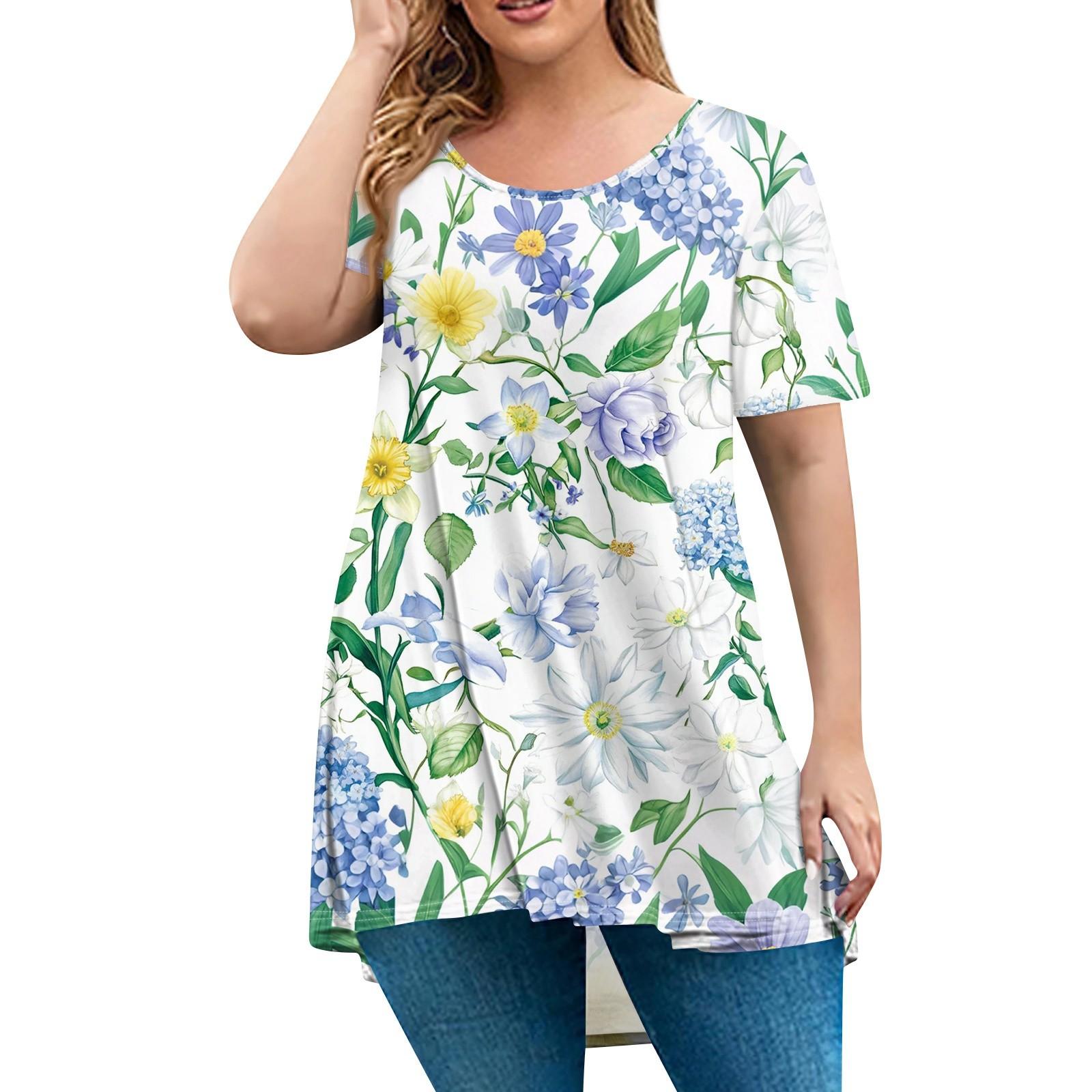 Женская мода большого размера с круглым вырезом и коротким рукавом, повседневный свободный пуловер с принтом L