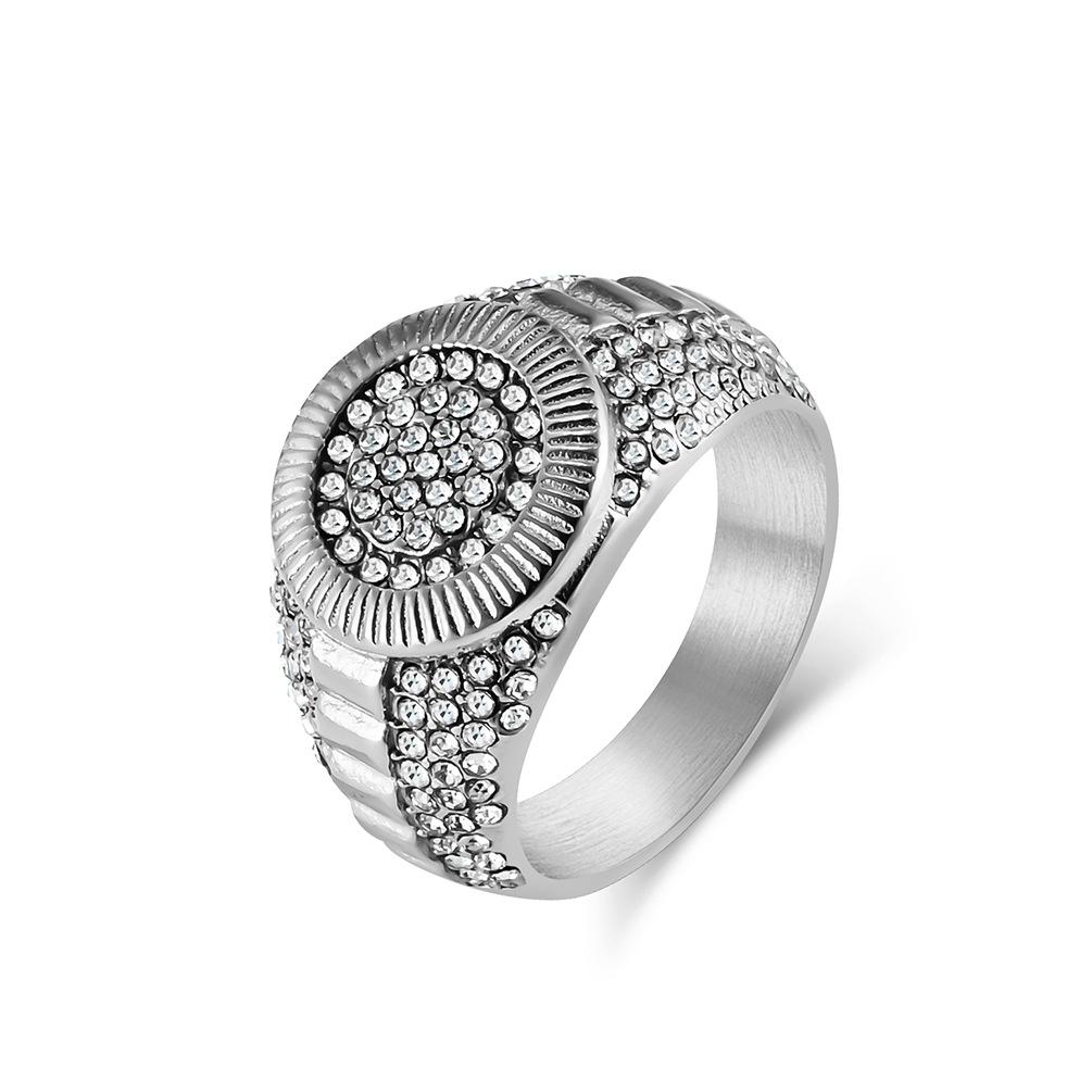 Hip Hop Full Diamond Titanium Steel Ring Ring Plated 18K Gold Men s HIPHOP Personality Wrench Jewelry 8#