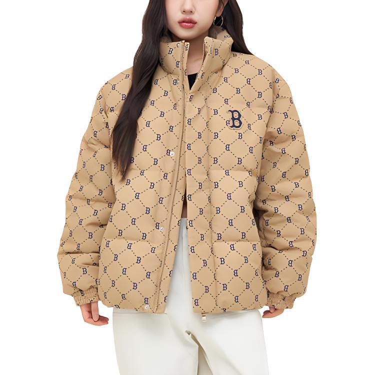 MLB Basic Boston Red Sox Goose Down Warm Stand Collar Printed Long Sleeve Puffer Jacket Unisex Outerwear Light-Beige 3ADJM1046-43BGL