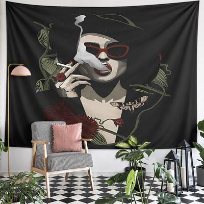 Dark Gothic Woman Sunglasses Moth Tapestry Wall Hanging Vintage Punk Art Decor for Bedroom Living Room
