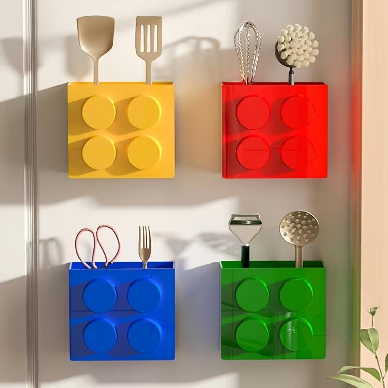 Building Blocks Refrigerator Magnetic Absorption Box Plastic Straw Holder Fridge Side Storage RackHome Decor