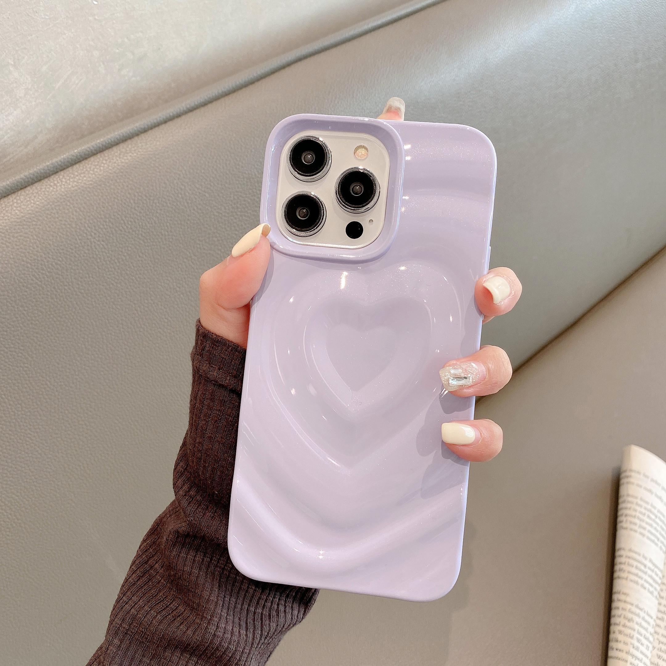 

INS Глянцевий чохол-серце для iPhone 16 Plus 15 14 13 12 11 Pro Max Милий Модний 3D Хвилястий бампер Ударостійкий чохол For iPhone 15 Pro фіолетовий