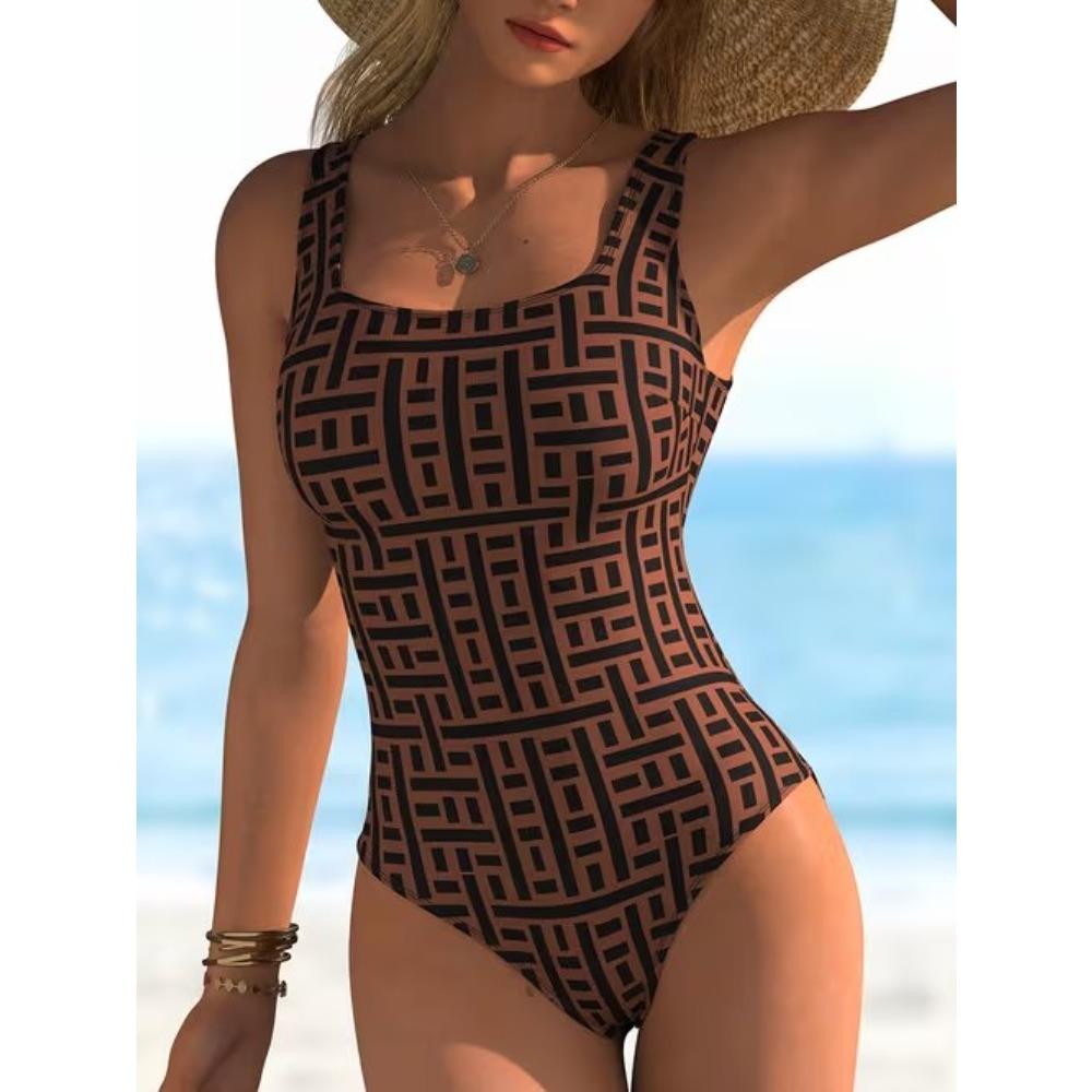 Costume da bagno intero estivo sexy con stampa di un bellissimo motivo, vestibilità aderente e snellente, design con profonda scollatura posteriore a U, costume da bagno alla moda accattivante per spiaggia, piscina, vacanze