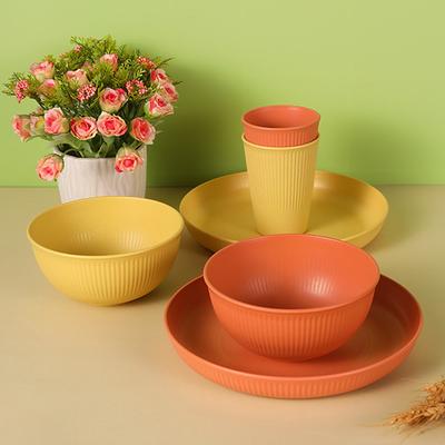 Reusable Wheat Straw Tray Bowl Cup Set, Anti Drop, Easy To Store, Dishwasher and Microwave, Suitable for Home, Camping, School