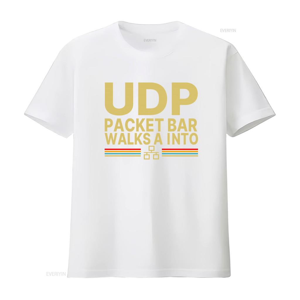 Retro Style UDP Packet Bar Walks A Into Print T Shirt for Men Vintage Washed Stylish Breathable Casual Homme Graphic Fashion