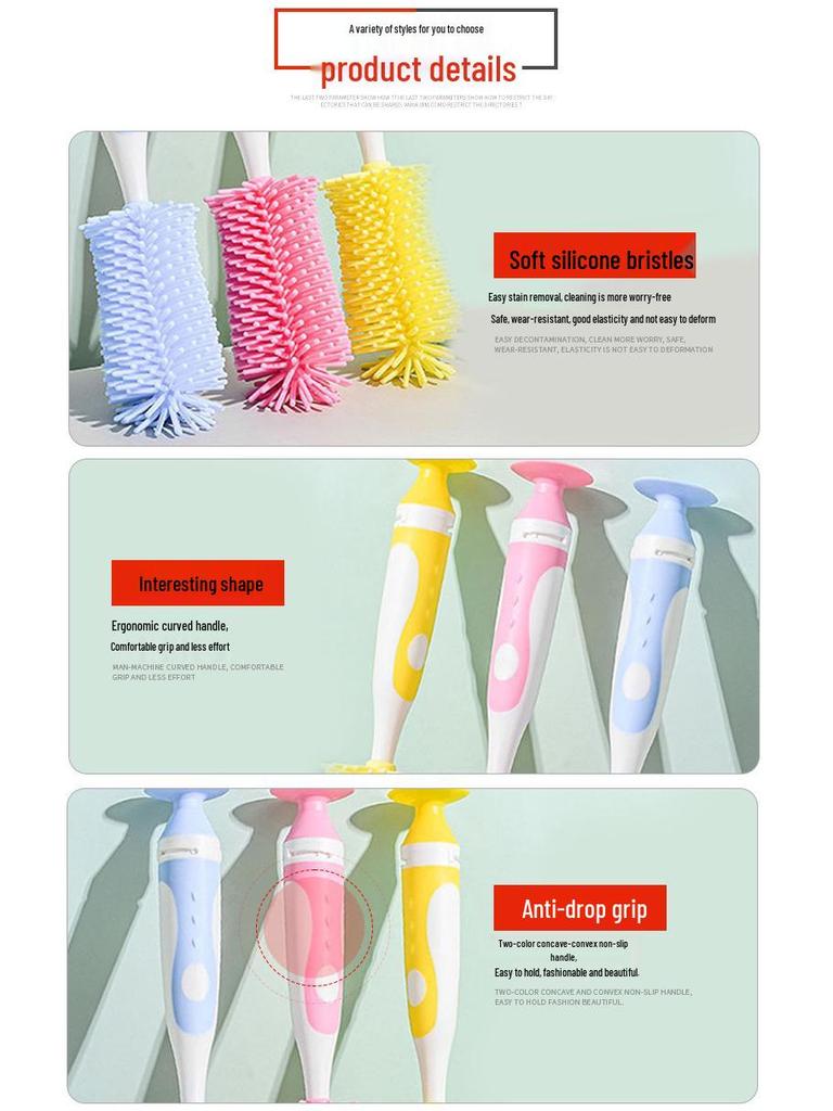 Multifunctional Silicone Bottle and Cup Cleaning Brush with Long Handle