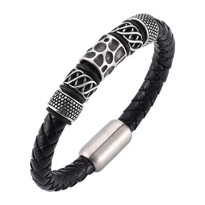 Bracelet en Cuir Tendance Homme Breloques Acier Accessoires Bracelets Homme Bijoux Cadeau