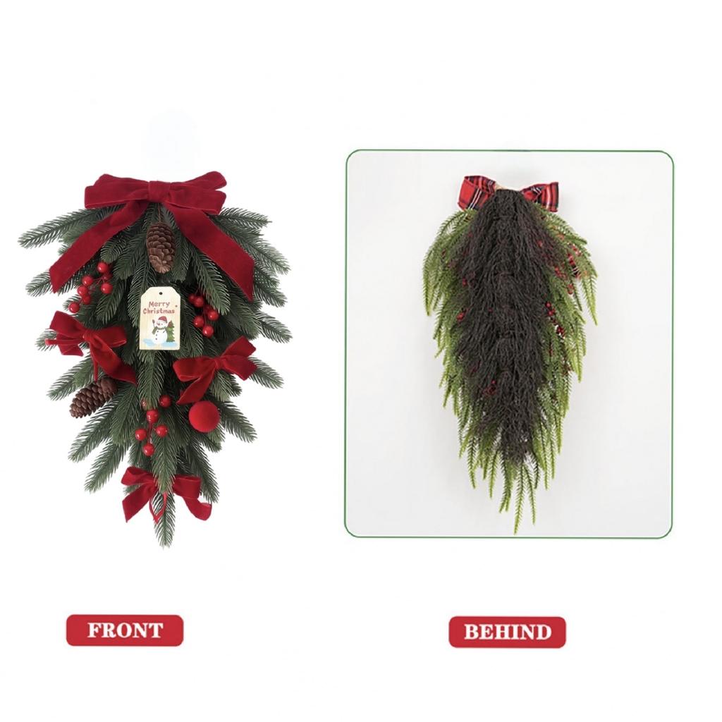 Down Christmas Tree Hanging Decoration with Teardrop Ornaments for Door Window Hotel Mall