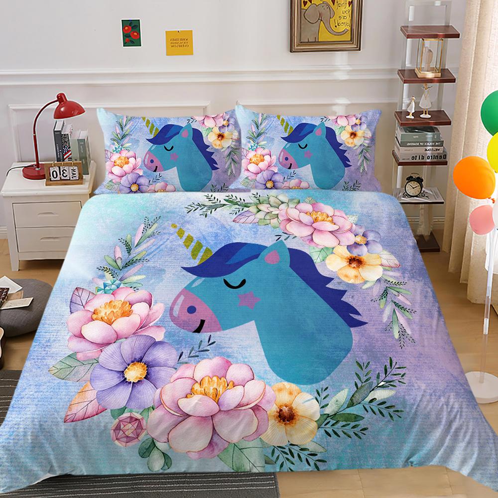 2023 Nový styl Unicorn Printing 3D ložní oblek 100% polyester Ložnice Dekor z mikrovlákna Pohodlný luxusní povlak na přikrývku
