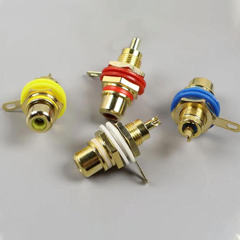 Pure Copper Gold-Plated RCA Plug Socket for Front Speaker Amplifier AV Audio Video Signal DIY Lotus Base Adapter