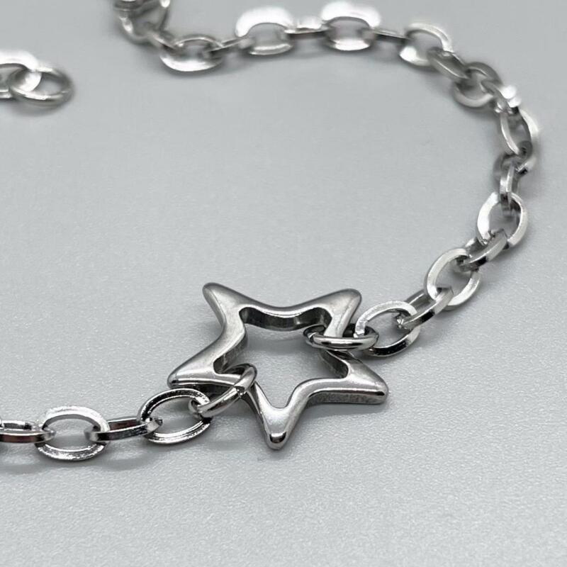 Stainless Steel Linking Star Pendant Bracelet for Women Men Punk Silver Color Cuban Chain Bracelet Fashion Jewelry Gifts