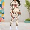 Women Plus Size Cartoon Printed Round Neck Long Sleeve Top Fitted Pants Two Piece Set