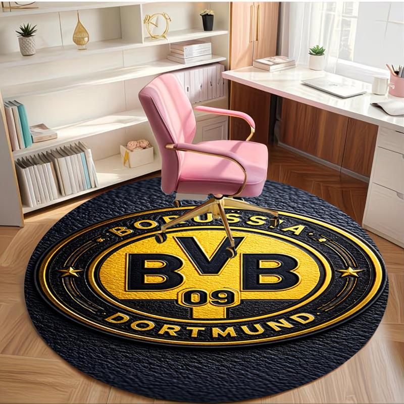 Borussia Dortmund Print Round Rug, Washable Floor Carpet, For Entryway Dorm Laundry Room Office Study, Home Decor Birthday Christmas Gift