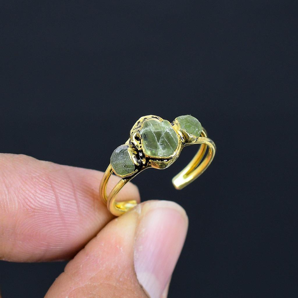 Peridot Handmade Gemstone Ring, Copper Electroformed Ring Antique Jewelry, Adjustable Ring Engagement Gift