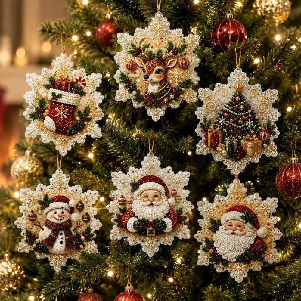 6Pcs Wooden Base Wooden Christmas Ornaments Set Art Xmas Hanging Decor Wall Decoration