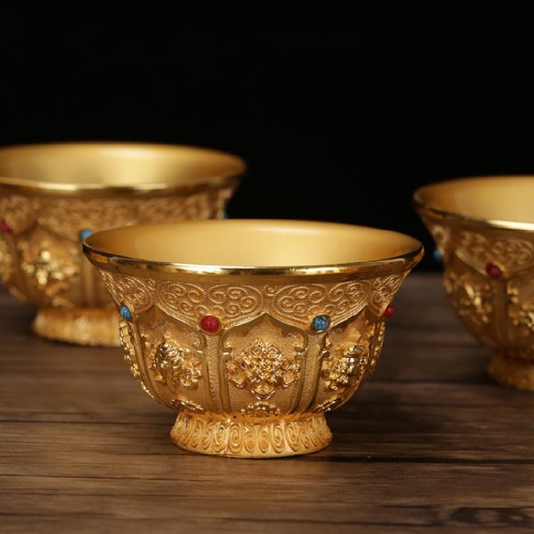 Holy Water Bowls Copper Brass Hand Carved Tibetan Buddhist Water Offering Bowls