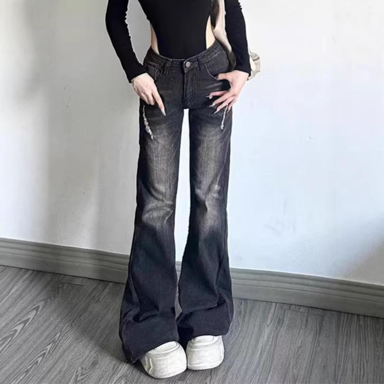 Women s Low Rise Loose Fit Flared Jeans Casual Vintage Denim Pants With Wash S