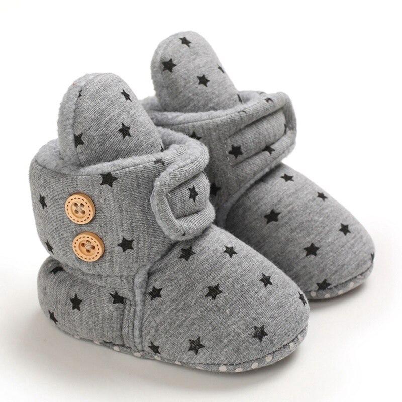 Cute Star Print Prewalkers Booties Winter Soft Anti-slip Warm Newborn Infant Crib Shoes Moccasins