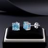 2025 Sea Blue Pagoda Simulated Diamond Stud Earrings in 925 Silver