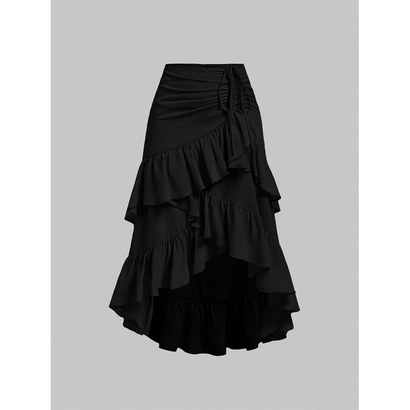 Summer New Temperament Elegant High Waist Splicing Thin Ruffle Hem Skirt