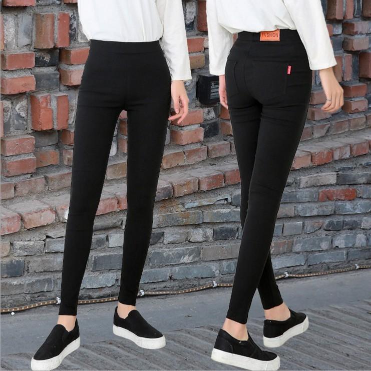 Black Skinny Pants For Women With Polyester Fabric Slim Fit High Waist Casual Trousers