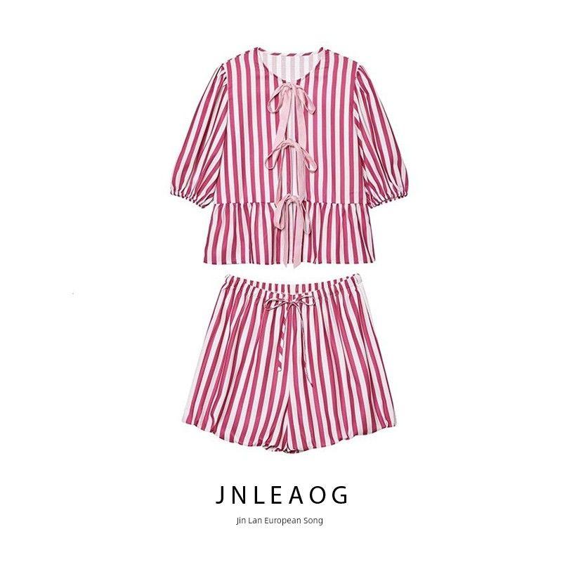 Jnleaog Spring New Arrival Women's Clothing Fashion French Fashion French Minority Lace-up Accessories Loose Tops Pants