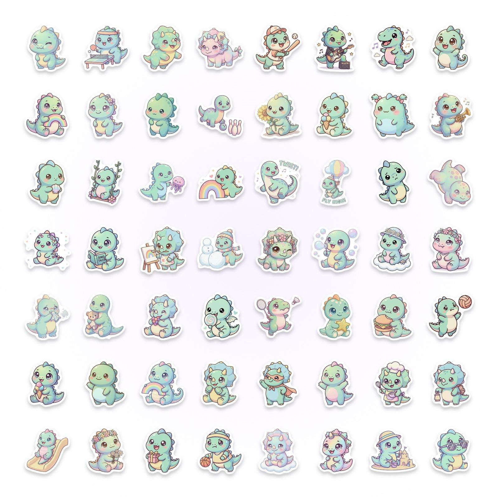 50 Cute Little Dinosaur Stickers Cartoon Animal Creative Stickers Water Cup Flat Decoration Waterproof Sticker