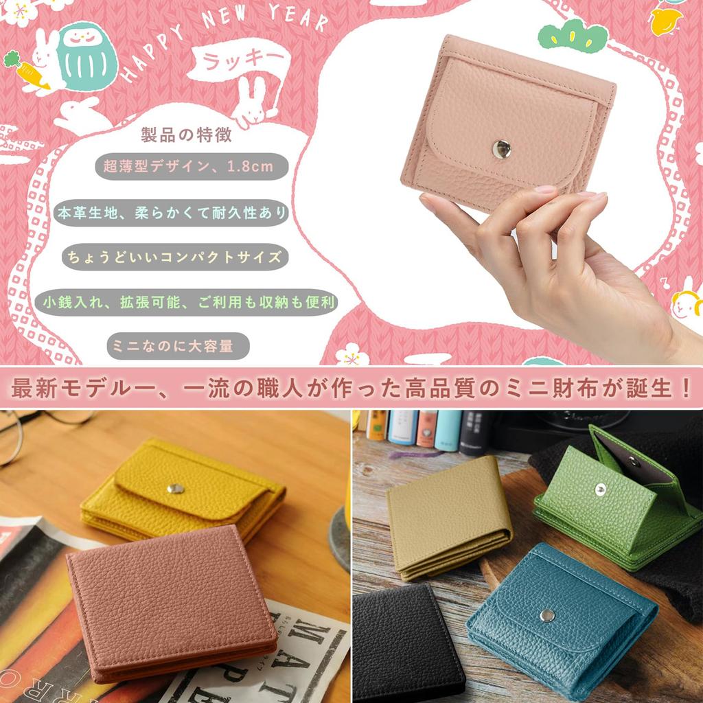 Bearneko Mini-Brieftasche, Dünnes Echtes Leder, Für Damen und Herren, Klein, Kompakt, Ultraleicht, mit Münzfach, Unisex (Schwarz)