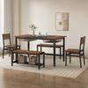 NAIYUFA Dining 5 Pieces Table Set,One Large Table ,2 chairs and 2 Benches for 4-6 people,Wood Brown Sets with Storage Rack