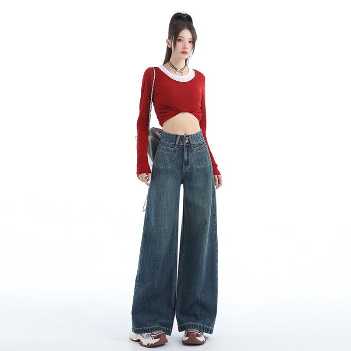 Retro High-waist Wide-leg Jeans for Women In Autumn Casual and Versatile Loose Straight Wide-leg Trousers for Women In Autumn