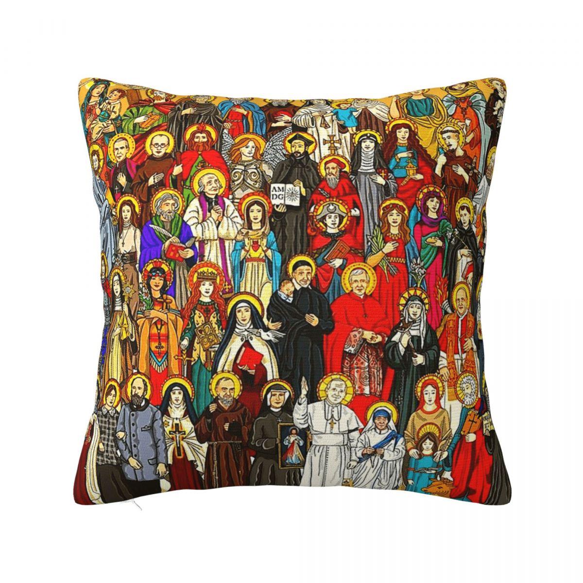 Saints All Saints Catholic Saints Square Pillowcase Pillow Cover Polyester Cushion Decor Comfort Throw Pillow for Home Sofa 30x30 cm 12x12 in