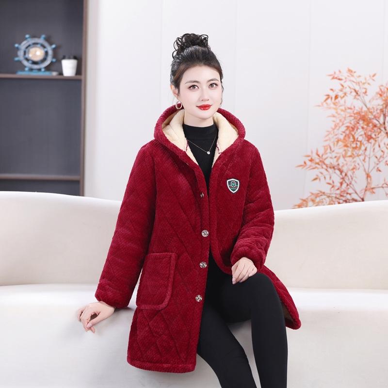 Mittellange Baumwolljacke für Damen - Herbst/Winter Oberbekleidung, Lockere Passform, Kälteschutz, Hauskleidung, Überwurf, Warmhalten