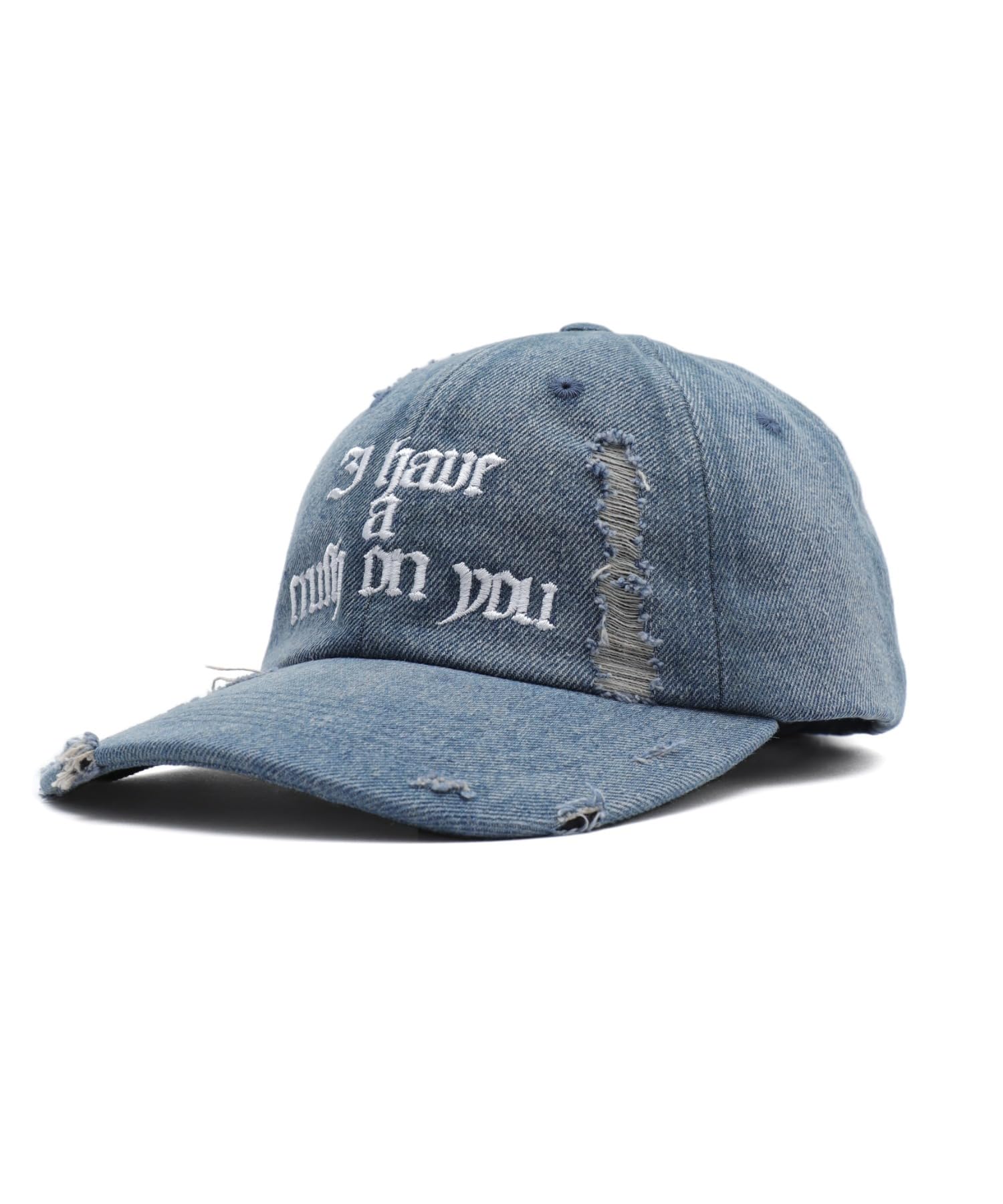 

WEGO Old English Logo Distressed Denim Size Denim Black Women s Cap, F,