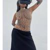 European Korean-Style Mesh Print See-Through Pullover T-Shirt