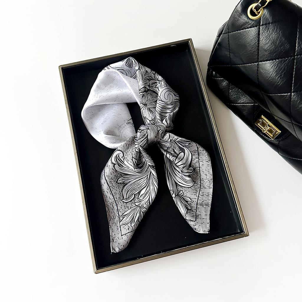 Retro Light Luxury High-end Scarf Satin Light Luxury Silk Scarf Women's Square Scarf Wholesale Spring and Summer Thin 71cm Imitation Silk