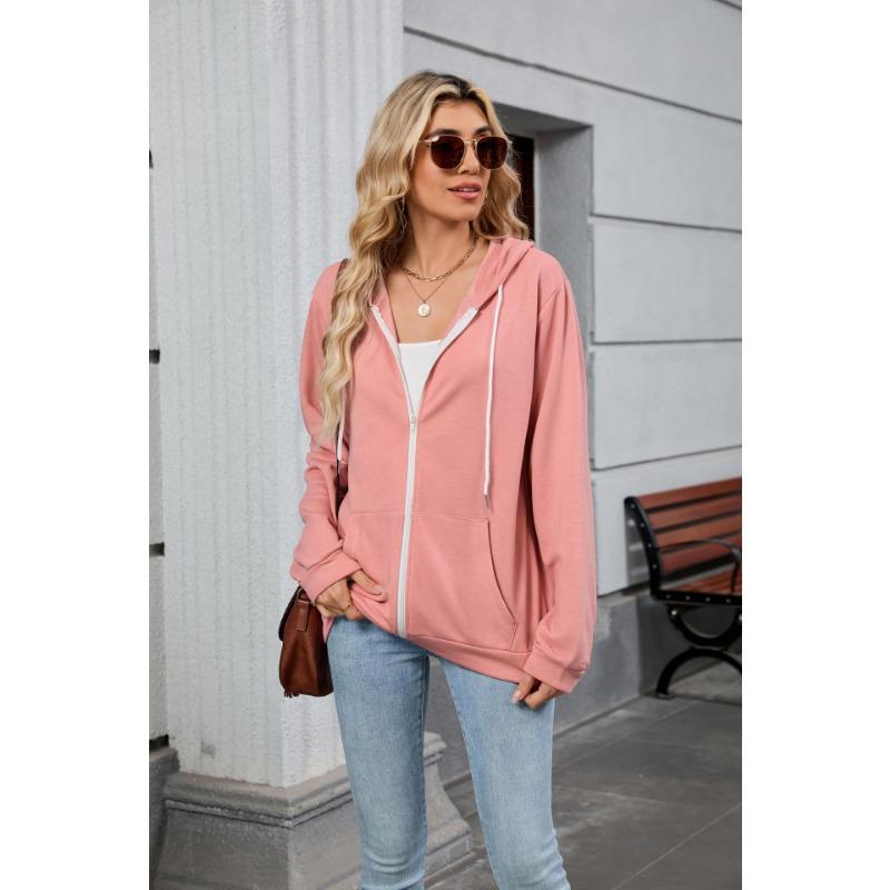 Women S Long Sleeve Hooded Sweatshirt With Zipper Pockets Casual Top