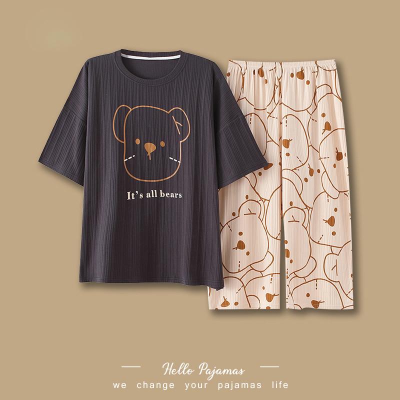 

женская летняя пижама большого размера из чистого хлопка