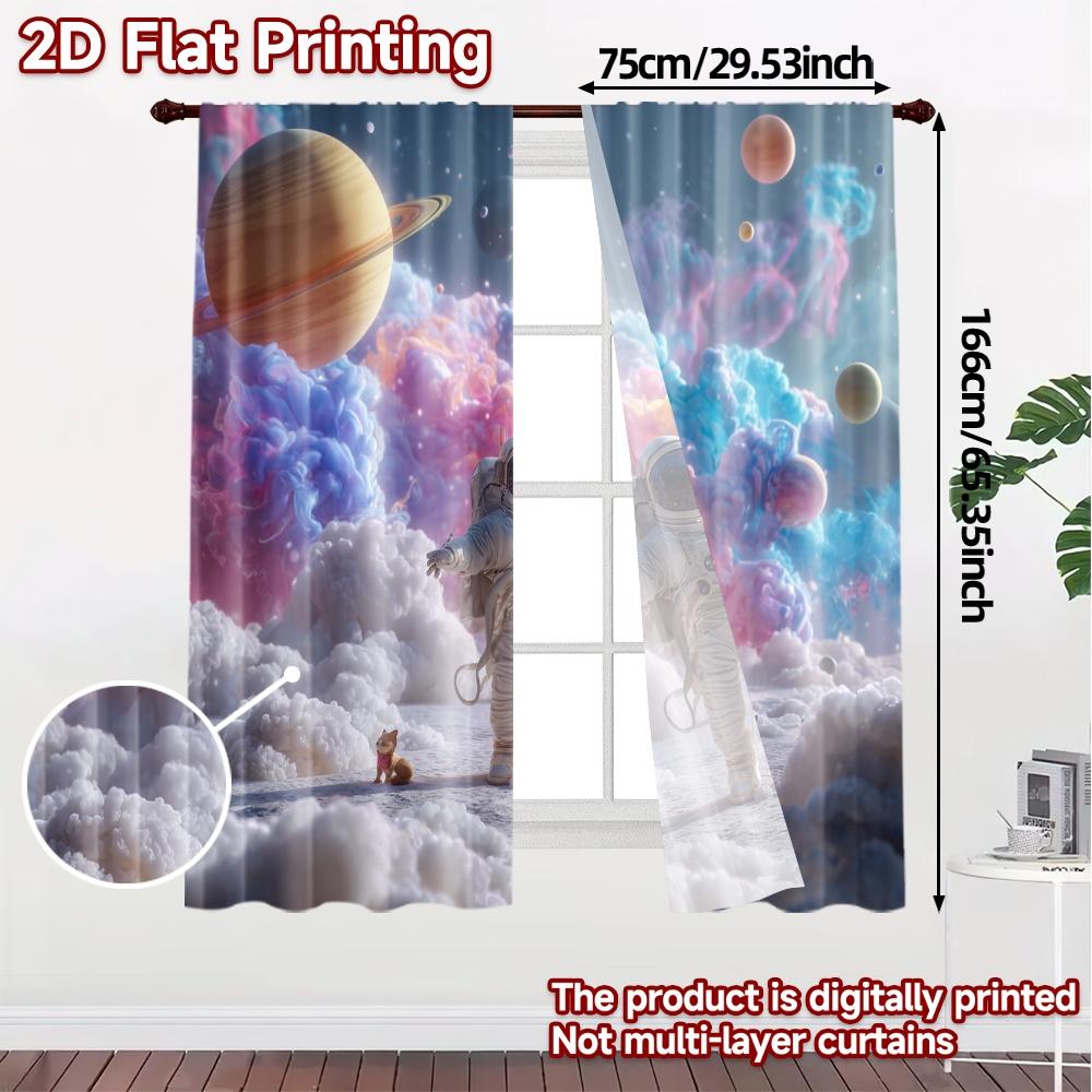 2pcs, 2D FLAT PRINTING Curtains (Without Rod) Cosmic Explorer Fashionable Popular Curtains Semi-Sheer Curtains Decorations