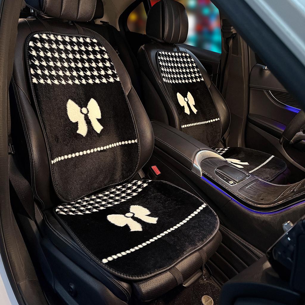 Car Seat Cushion Winter Warm Thick Plush Bow Tie Car Seat Cover Pad Universal Seat Supports Lumbar Support Pillow Car Headrest