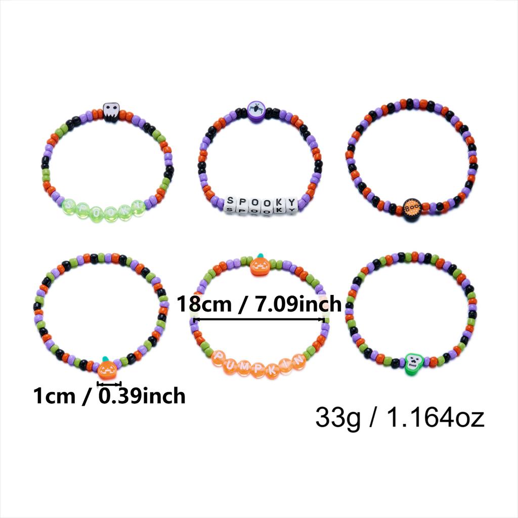 Halloween Spider Bat Multi-layer Stacked Bracelets Set for Women Pumpkin Boo Rice Beaded Bracelets Party Festival Jewelry Gifts