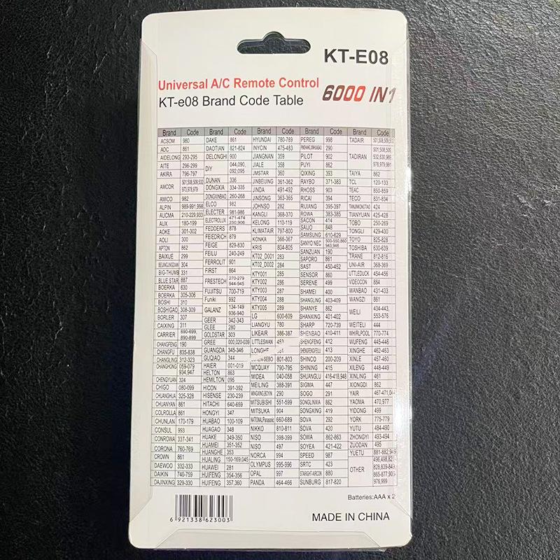 KT-E08 Universale Klimaanlagen-Fernbedienung, Englische Version, Kompatibel mit allen Marken