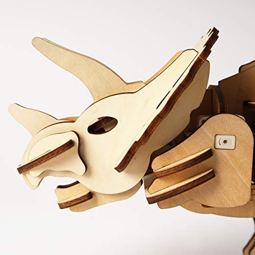 Tsukurundesu® Battery-Operated 3D Wooden Puzzle Dinosaur Series (D400 Triceratops) with Japanese Instructions