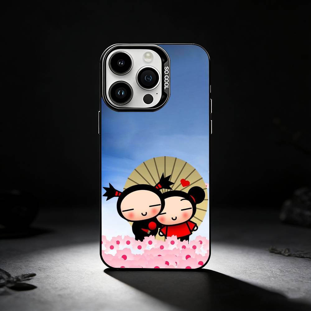 Pucca Cute Love Phone Case For iPhone 17,16,15,14,13,12,11 Plus,Pro Max,XS,Colored silver phone case