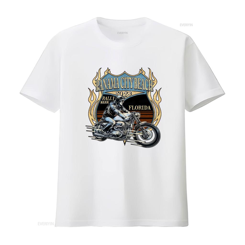 Vintage Retro Biker Panama City Beach Rally Week Motorcycle Rider Flame Print Casual T Shirt vintage Washed graphic Soft