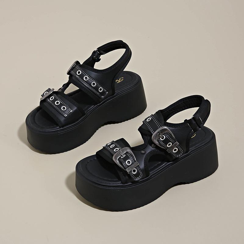 2025 new thick-soled belt buckle new Roman sandals women's fashion versatile muffin shoes go out in summer